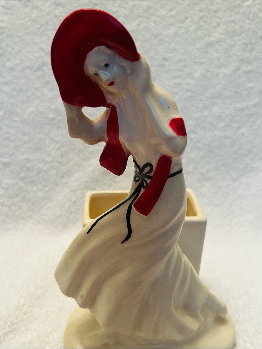 Classic Cream & Red Ceramic Figurine - vintage